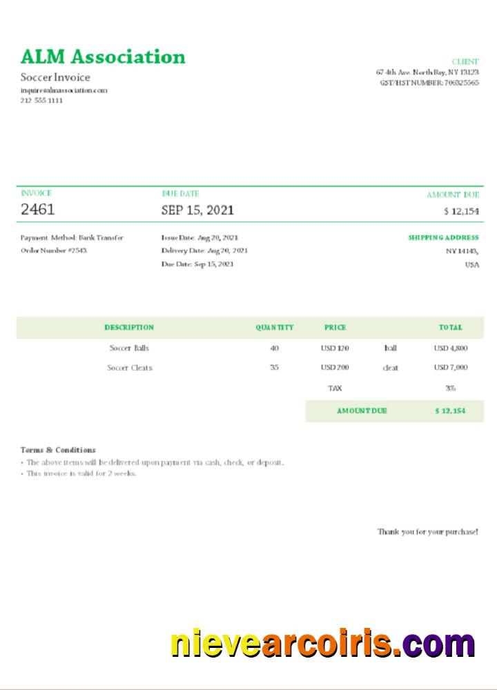 USA ALM Association invoice